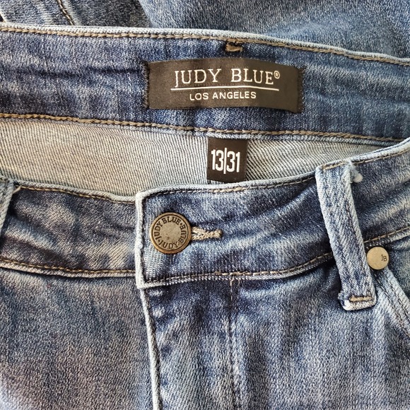 Judy Blue Jeans Women's 13/31 Blue Split Leg Flare Bootcut Boho Cowgirl Festival - Picture 4 of 12